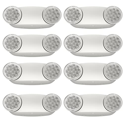 SPECTSUN 8 Pack LED Exit Emergency Light Combo with Battery Backup-US Standard Commercial Corded Emergency Exit Sign Lights for Home Power Failure,UL 924 Certified,White Emergency Lighting Exit Signs - size: 8 Pack