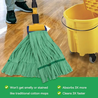 Heavy Duty Commercial Mop Head Replacement : 3 Packs 14oz Microfiber Tube Lint Free Industrial Heavy Duty Mop Head for Floor Cleaning - Super Absorbent & Bleach-Safe (Green) - color: Green-3pack
