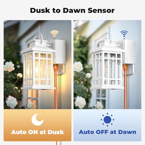 White Dusk to Dawn Outdoor Lighting with GFCI Outlet, Aluminum - color: White, size: D2D 1-Pack