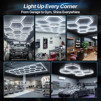 HYPERLITE Gen II Hexagon Garage Lights: 399W 39900LM 14 Grids Hexagon Led Light, 6500K Ultra Bright Honeycomb Hex Lights, Easy Install, Durable Design for Garage, Car Detailing, Workshops, Shops, Gym - size: 14 HEX