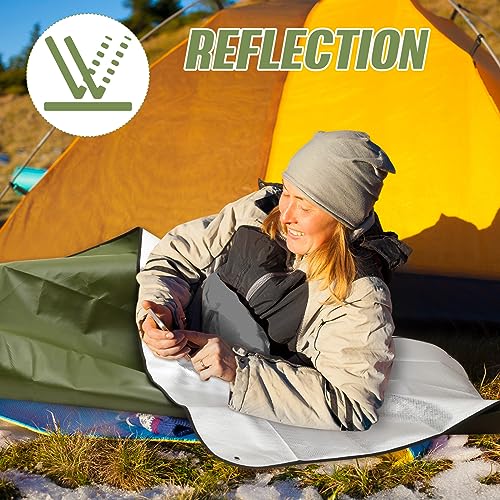 Kanayu 4 Pcs Emergency Thermal Survival Blankets 82 x 60 Inch,Heavy Duty Emergency Poncho Tarp Reusable Waterproof Blanket for Car,Camping,Hiking(Olive Green) - color: Olive Green