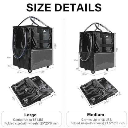 Reusable Grocery Bag On Wheels, 70L Foldable Rolling Tote with 6 Pockets - color: Black, size: Medium