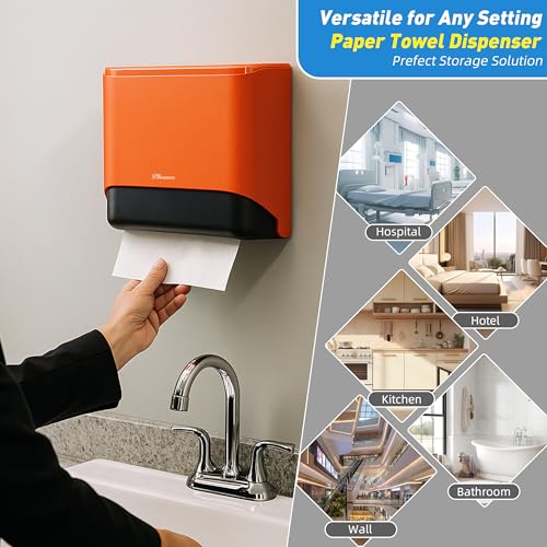 Commercial Paper Towel Dispenser Wall Mount with Lock 1 Pack,Universal Multifold Tri Fold Paper Hand Towel Holder,Compact Toilet Tissue Dispensers for Bathroom Kitchen Office (Orange) - color: Orange