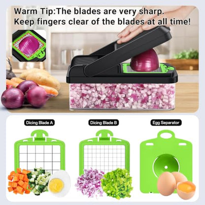 15-in-1 Vegetable Chopper with 10 Blades, Food Veggie Cutter, Green - color: Green, size: 10 Blades