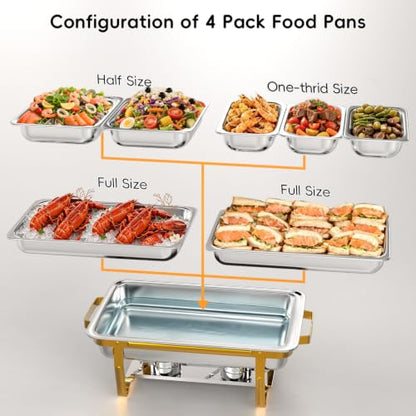 Sifer 11Qt Chafing Dishes for Buffet, No Any Screws, 4 Pack, Gold - color: Gold