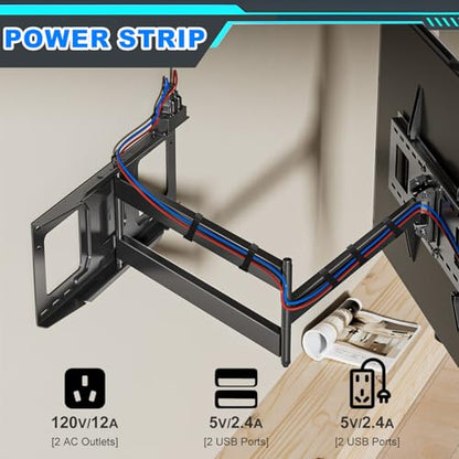 48" Long Arm Full Motion TV Wall Mount w/Power Outlet 37-85” TV WHYFONE - size: Fit 37-85"TVs with power strip