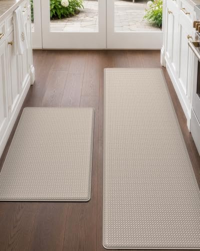 DEXI Kitchen Floor Mats Cushioned Anti Fatigue Runner, 17x29+17x59 Beige - color: Beige, size: 59"l X 17"w X 0.4"th + 29"l X 17"w X 0.4"th