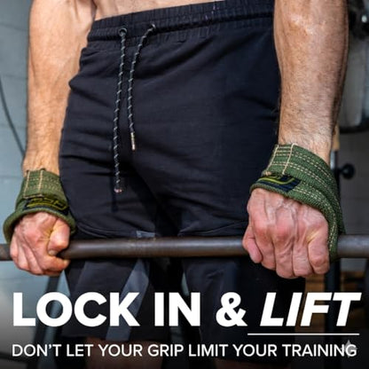 SERIOUS STEEL FITNESS Red Figure 8 Lifting Straps | Deadlift & Strongman Axle Straps - 3 Sizes - color: OD Green, size: (60 CM - Less than 7.25" Wrist)