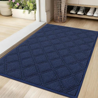BEQHAUSE Dirt Trapper Door Mat 20" x 32" Non-Slip Washable, Blue - color: Blue, size: 20" X 32" (Rectangular)