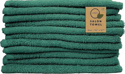 Salon Towels – Pack of 24 (16"x27") 100% Cotton Ring Spun (Not Bleach Proof) Ultra Soft, Highly Absorbent Hand Towels – Bulk for Spa, Gym & Salon (Dark Green) - color: Dark Green