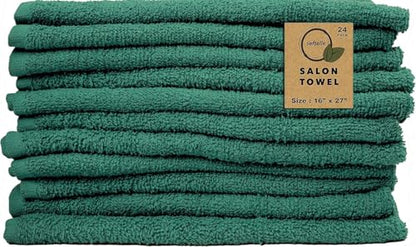 Salon Towels – Pack of 24 (16"x27") 100% Cotton Ring Spun (Not Bleach Proof) Ultra Soft, Highly Absorbent Hand Towels – Bulk for Spa, Gym & Salon (Dark Green) - color: Dark Green