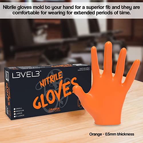 L3 Level 3 Nitrile Gloves - Professional Heavy Duty Disposable Gloves - Latex Free - Fits Snug - Box of 100 - color: Orange, size: Small (Pack of 100)