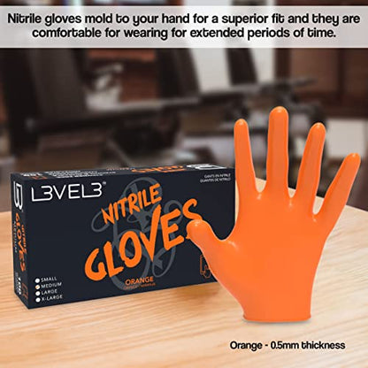 L3 Level 3 Nitrile Gloves - Professional Heavy Duty Disposable Gloves - Latex Free - Fits Snug - Box of 100 - color: Orange, size: Large (Pack of 100)