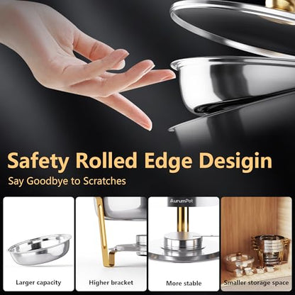 Chafing Dishes for Buffet with Glass Lid & Rolled-Edge 4 Pack 6QT, Gold
