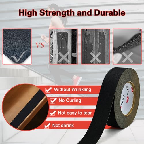 S&X Anti Slip Tape 1.5in x 60ft Grip Tape for Stairs & Floors, Black - size: 1.5 inches x 60 feet