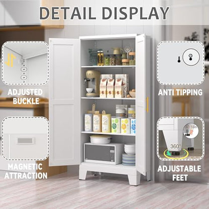 GAIOUS 61.02" Metal Pantry Cabinet, White Kitchen Pantry Storage Cabinets - color: White, size: 13.78"D x 27.55"W x 61.02"H
