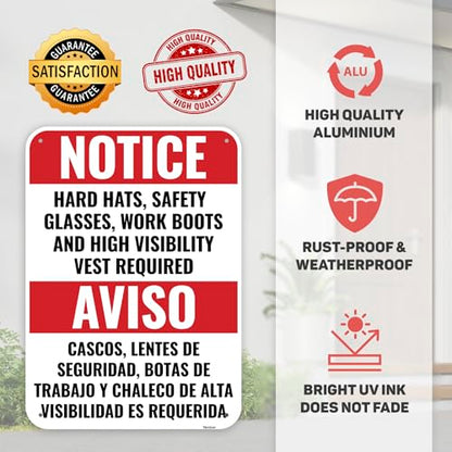 1PC Construction Signs, 14 x 10 Inches - Aluminum - Danger Area Under Construction Safety Site Signs For Jobsites - Bilingual Spanish - color: HH SG WB HVV Required