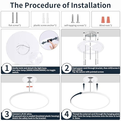 MOONSEA 20 Inch LED Dimmable Flush Mount Ceiling Light Fixture 40W Round - color: White, size: 20 Inch