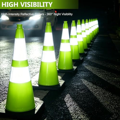 28 Inch Green Traffic Cones, 4 Pack Heavy Duty PVC Safety Cones - color: Green