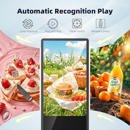 4K LCD Touchscreen Digital Signage Display, Indoor Floor Standing Advertising Kiosk, Commercial Digital Signage Player, HDMI WiFi Bluetooth Input Auto AD Player (49" NonTOUCH) - size: 49" NonTOUCH