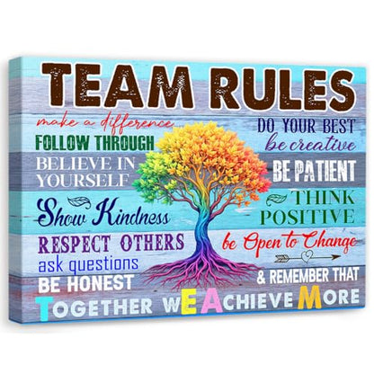 YEOION Team Rules Wall Art Canvas Framed,Motivational Office Wall Decor - color: Team Rules