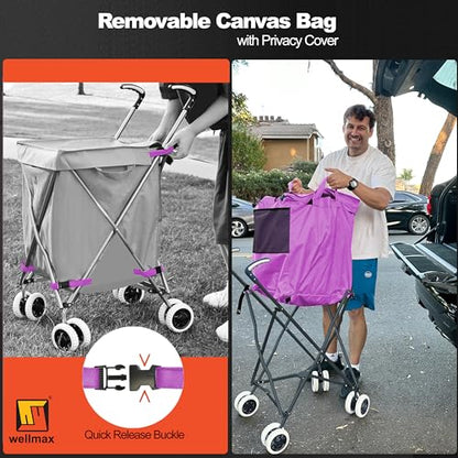 Wellmax Folding Shopping Cart with Canvas Bag & Cover, Holds 120 lb, Purple - color: Purple