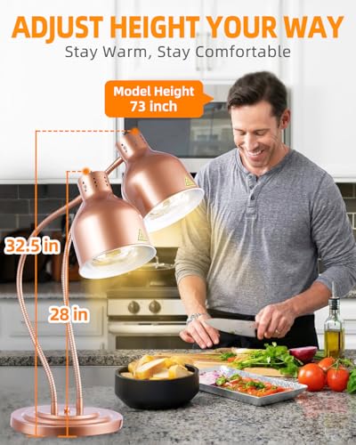 Food Heat Lamp with 3 Bulbs, 500W Rapid and Steady Heating, Matte Copper - color: Painted Copper