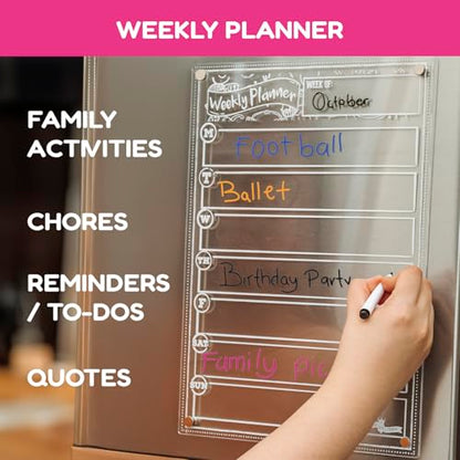 CHALKY CROWN Acrylic Magnetic Planner & Menu Board Set - Clear - 2 Pack - style: Acrylic Menu Board + Weekly Planner