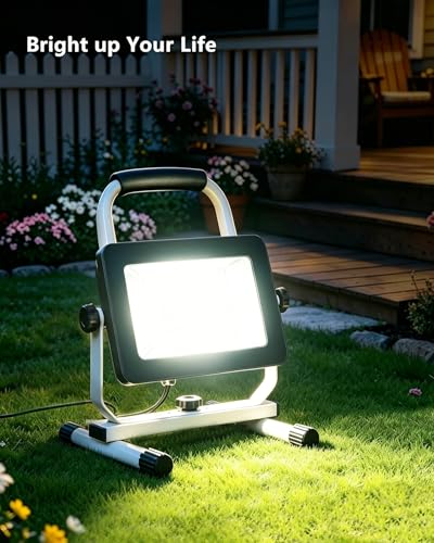 UFOND 6000 Lumen LED Work Light with Stand, 60W Waterproof Flood Light