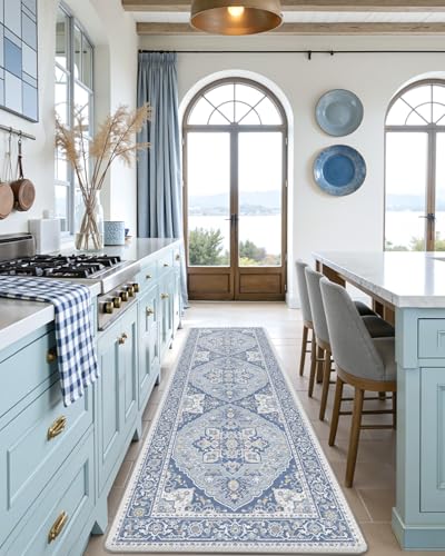 DEXI Kitchen Floor Mats Cushioned Anti Fatigue Runner Rug 24x87 Light Blue - color: Light Blue, size: 87"L x 24"W x 0.4"Th
