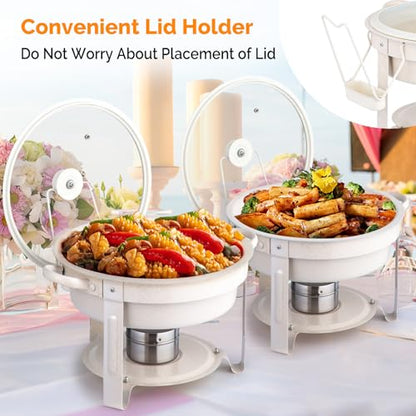 ROVSUN 6QT Chafing Dishes for Buffet 4 Pack,[Game Changer Maifanite-Coated] Chafing Dish Buffet Set,Chafers and Buffet Warmers Sets with Lid Holder,Naturally Elegant for Party Wedding Event - color: White