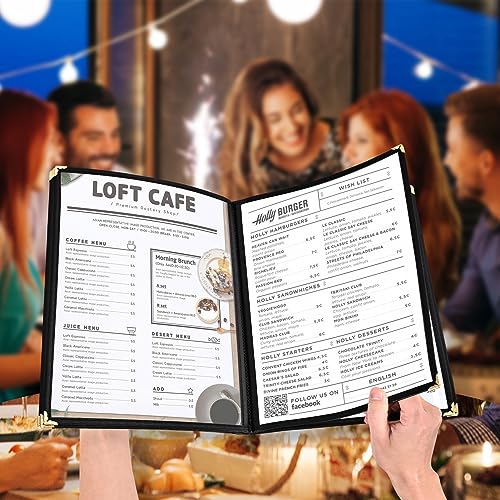 10 Pack Menu Covers 6 Page 12 View, 8.26 x 11.69 Inches Transparent Restaurant Recipe Menu Covers Menu Holder with Leatherette Trim & Metal Corners for Bar Cafe Restaurant