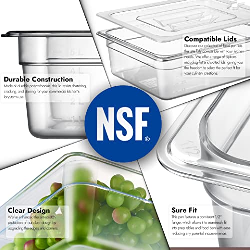 CURTA 6-Pack 1/2 Size 4" Deep NSF Polycarbonate Food Pans | Dishwasher & Freezer Safe Clear Container for Prep Tables, Buffet, Salad Bar, Commercial & Home Kitchen - color: 1/2 Size, size: 4" Deep