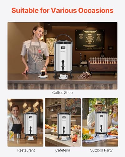 VEVOR Insulated Beverage Dispenser, 3.2 Gal/12L Stainless Steel Thermal Drink Server with Spigot & Temp Display, Suitable for Hot and Cold Drinks, for Tea Coffee Water in Cafes & Restaurants, Silver - size: 3.2 Gal (1 Pack)
