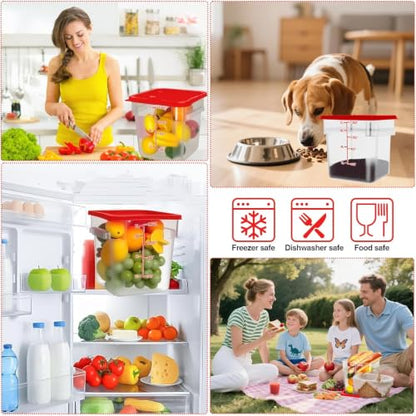Square Storage Container with Lid, Commercial Box with Measurement Marks & Handle, for Baking, Dough Proofing, Meat Brining, Kitchen Tool(Red, 7.5QT-4PACK) - size: 7.5QT-4PACK