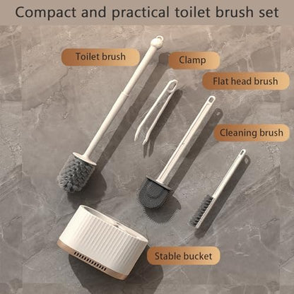 Basaza Toilet Brush and Holder Set Toilet Bowl Cleaning Brush and Holder for Bathroom 4 in 1 White Toilet Bowl Cleaner Brushes & Holders Bathroom Accessories Floor Standing or Wall Mounted