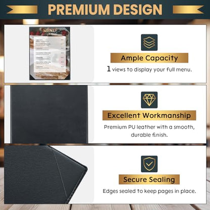 1 View 8.5" x 11" Menu Holder Menu Covers 20 Pack Black PU Leather