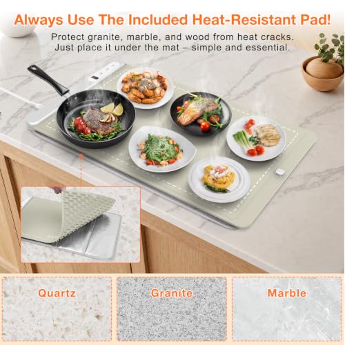 FYY Warming Mat for Food 24"x15", Rapid and Full Surface Heating Khaki - color: Khaki, size: X Large Size: 24"x15"