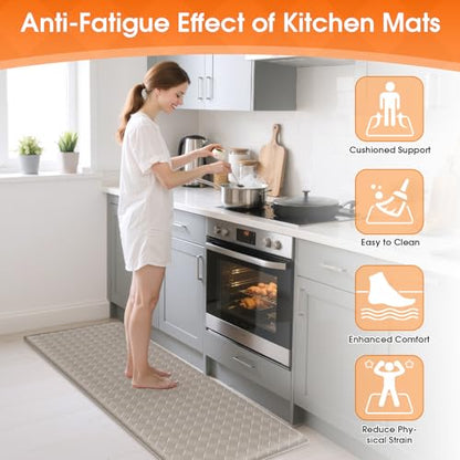 TranquilRelax 2-Piece Kitchen Mats, Cushioned Non-Slip Floor Mats, Taupe - color: Taupe, size: 2-Piece | 30"+47" | Standard