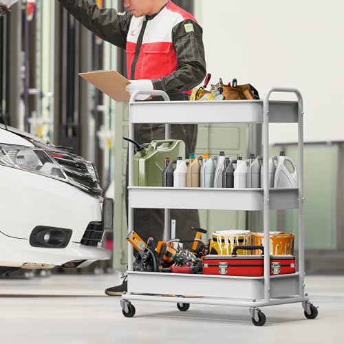 Simple Houseware 26" Extra-Wide 3-Tier Heavy Duty Metal Utility Cart, White - color: White