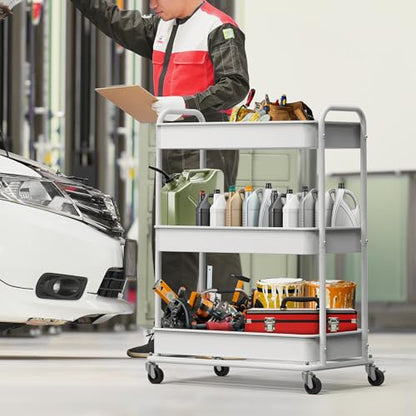 Simple Houseware 26" Extra-Wide 3-Tier Heavy Duty Metal Utility Cart, White - color: White