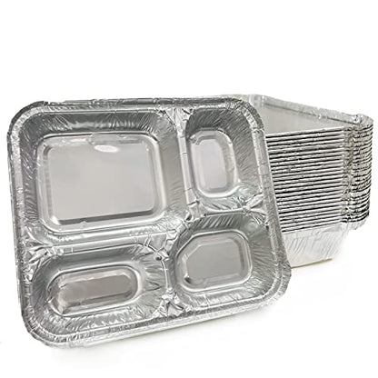 20 Pack 4-Compartment Disposable Aluminum Meal Trays with Lids, 9.6"x8.5" Foil Food Containers for Takeout, Catering & Meal Prep, Divided To-Go Baking Pans, Oven Safe - size: 9.6"x8.5"