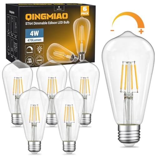 Qingmiao Dimmable ST64 LED Edison Bulbs, 4W 3000K Soft, E26, 6 Pack - color: 4w (3000k Soft White)