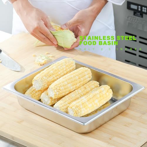 EGGKITPO 6-Pack 1/2 Size Stainless Steel Catering Pan, 2.5 Inch Deep Hotel Pan for Restaurant, Buffet, Party Supplies - size: 1/2 2.5" deep without lid