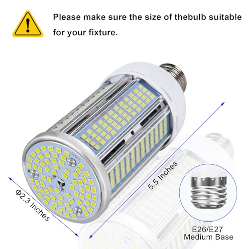 2 Pack 400W Equivalent Led Corn Light Bulb, 6000 Lumen 6000K Daylight 50W LED Corn Lamp, E26/E27 Medium Base for Indoor Garage Factory Warehouse Backyard