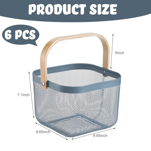 Roshtia 6 Pcs Metal Mesh Basket with Handle Garden Basket for Picking Fruit - color: Blue, size: 9.65 x 9.65 x 7.09 Inch