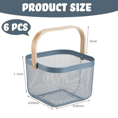 Roshtia 6 Pcs Metal Mesh Basket with Handle Garden Basket for Picking Fruit - color: Blue, size: 9.65 x 9.65 x 7.09 Inch