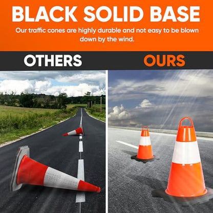 Pyle 12" PVC Traffic Cones, 12-PackSafety Cones for Parking, Construction & Roadwork, High-Visibility Orange, Durable, Stackable Design, Heavy-Duty Base for Stability in All Weather