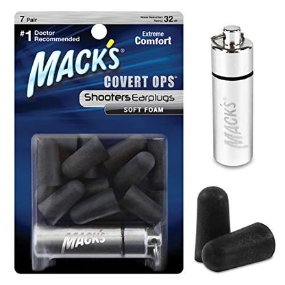Mack's Covert Ops Soft Foam Shooting Ear Plugs, 7 Pair Plus Travel Case - 32 dB High NRR, 37dB SNR - Comfortable Earplugs for Hunting, Tactical, Target, Skeet and Trap Shooting - size: 7 pair (Pack of 1)