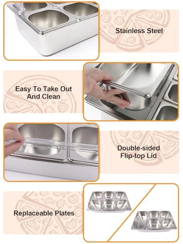 Pizza Topping Station 7 Pans Stainless Steel Salad Bar for Home - color: Silver, size: 7 Pans